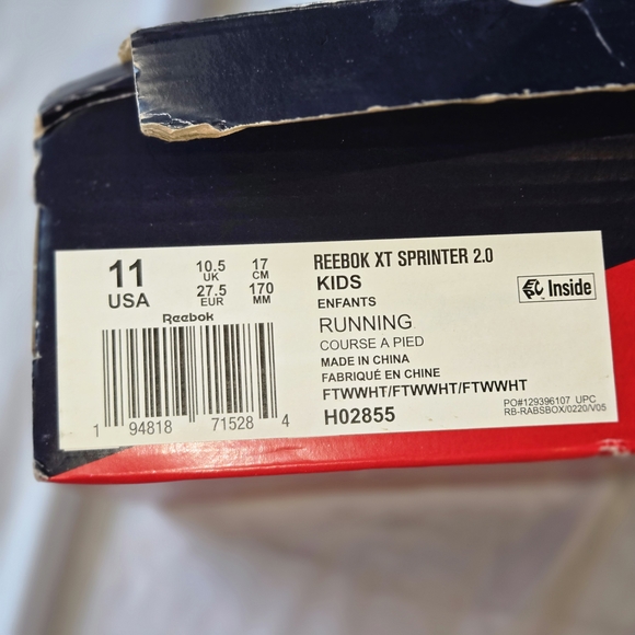 Reebok XT Sprinter 2.0 White Running Shoes For Kids Boys Size 11 - Picture 4 of 5